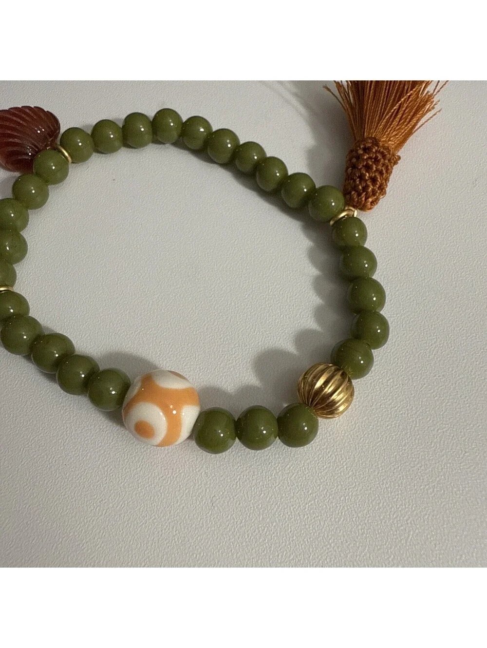 Tory Burch Women's Roxanne Beaded Tassel Bracelet Green Heart